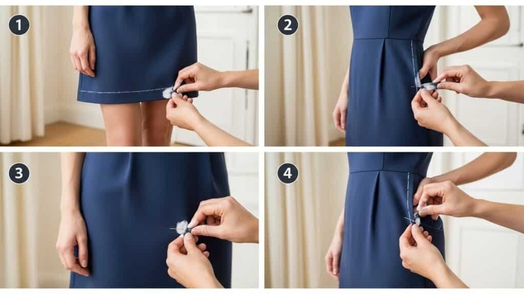 Ajuste de vestido em quatro etapas.