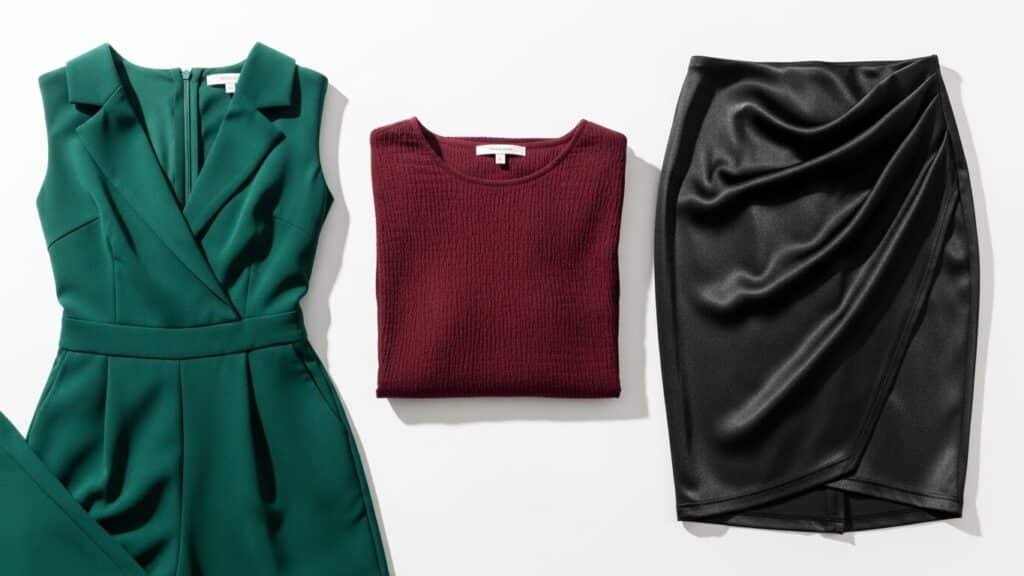 Roupas elegantes em cores variadas.