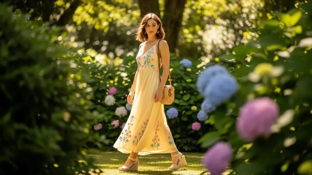 Sandália anabela feminina em look de verão elegante