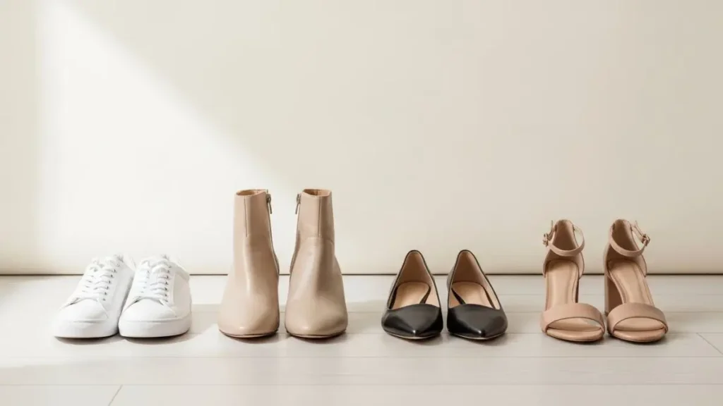 Guarda-roupa cápsula com sapatos femininos estilosos