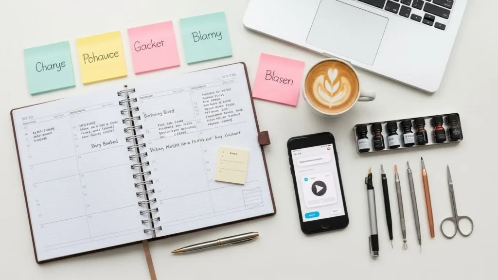 Agenda de trabalho lotada com agendamentos de clientes de design de sobrancelhas