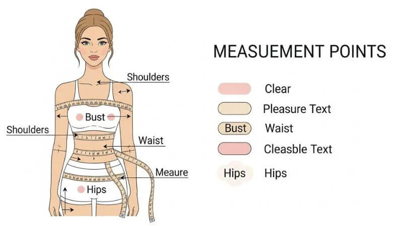 Diagrama educacional mostrando pontos de medição corporal para identificar tipo de corpo