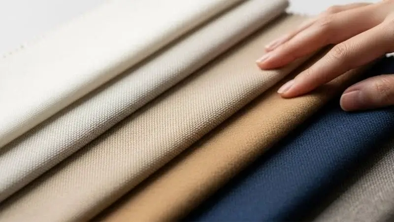 Composição de roupas em tons neutros como off-white, caramelo e fendi para looks elegantes.