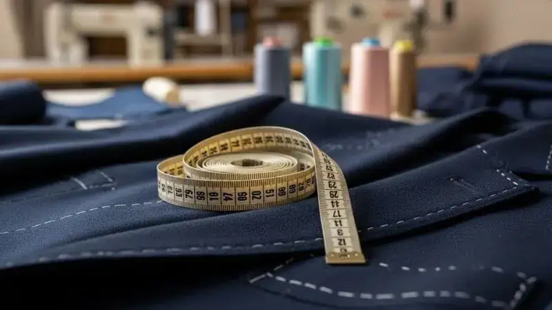 Processo de ajuste de alfaiataria em blazer feminino.