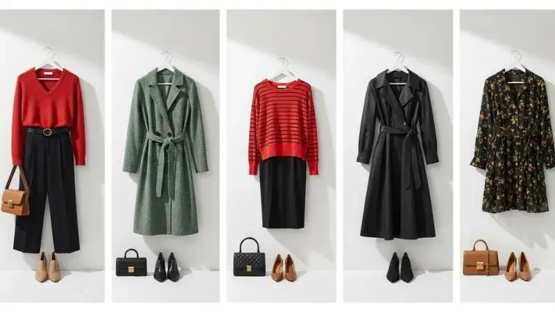 Painel visual com os 5 estilos pessoais femininos: clássico, romântico, moderno, criativo e dramático para moda 2026.