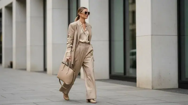 Look monocromático bege feminino para um visual sofisticado.