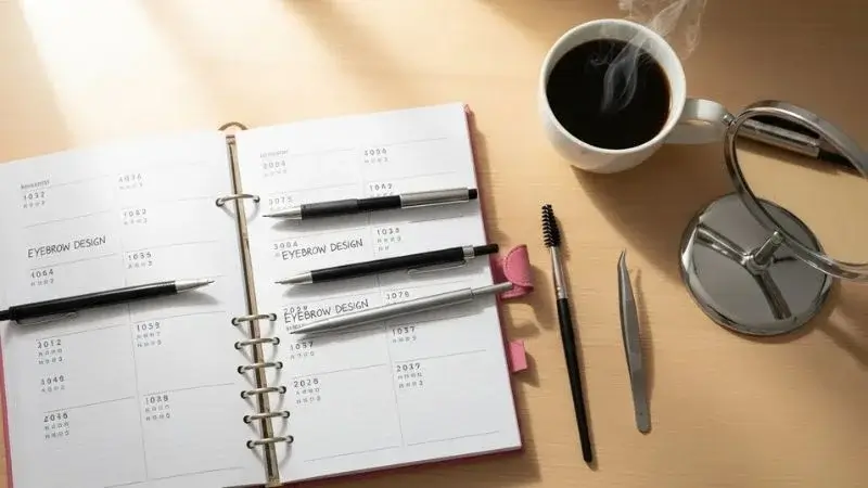 Agenda organizada com marcações de retorno para manutenção do design de sobrancelhas impecáveis passo a passo, garantindo clientes fiéis todo mês.