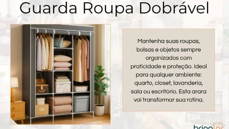 Guarda-roupa dobrável organizador de roupas para otimizar espaço no closet e montar looks da semana.