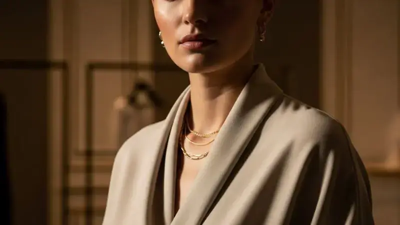 •	Mulher vestindo look monocromático areia representando luxo silencioso e acessível.