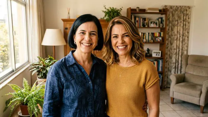 Cabelo Curto ou Longo: Duas mulheres 50 anos lado a lado mostrando diferença entre corte curto plano e lob com camadas